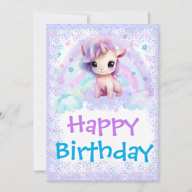 Unicorn Rainbow Birthday Card Template (Front)