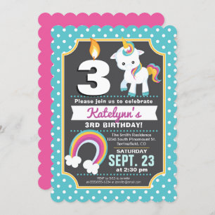 Unicorn & Rainbow Birthday Invitation Girl
