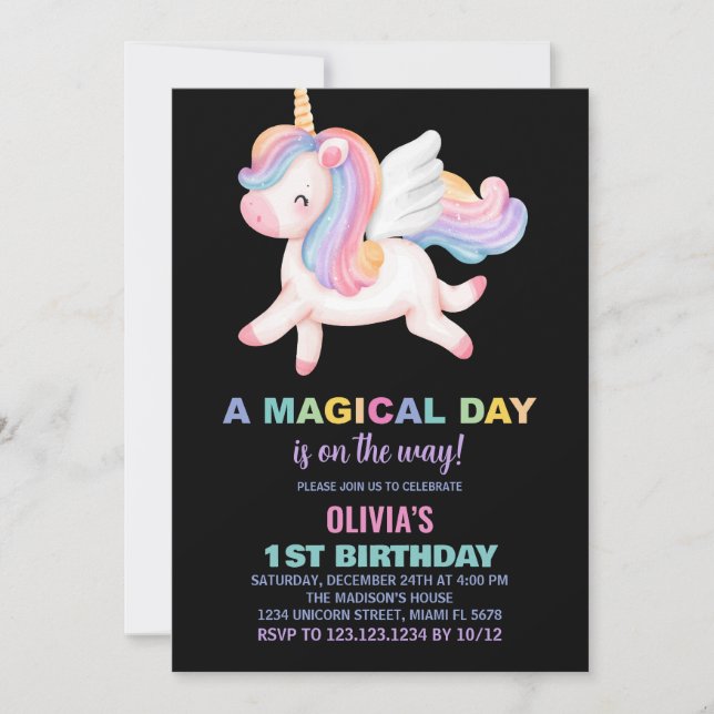 Unicorn Rainbow Birthday Invitations (Front)