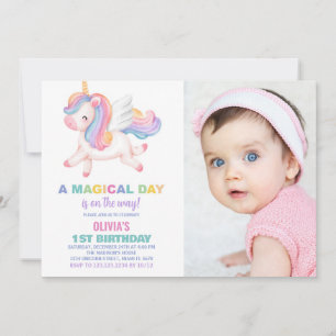 Unicorn Rainbow Birthday Invitations with photo