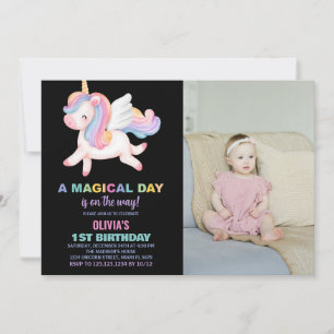 Unicorn Rainbow Birthday Invitations with photo