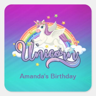 Unicorn Rainbow Birthday Magical Whimiscal Square Sticker