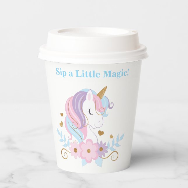 Unicorn Rainbow Birthday Paper Cups Editable  (Front)