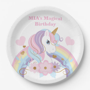 Unicorn Rainbow Birthday Paper Plates Custom Name