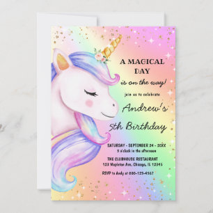 Unicorn Rainbow Birthday Party Girl Invitation