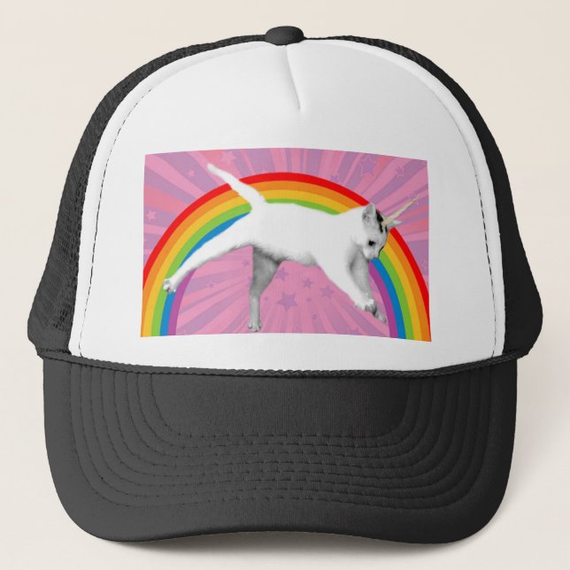 Unicorn Rainbow Cat Trucker Hat (Front)