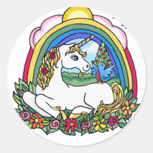 Unicorn & Rainbow Classic Round Sticker