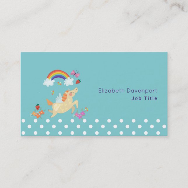 Unicorn Rainbow Clouds and Flowers Business Card (Front)