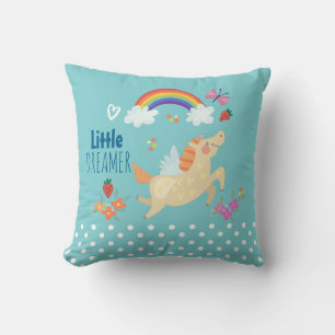 Unicorn Rainbow Clouds and Flowers Little Dreamer Cushion