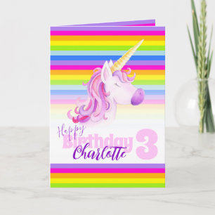 Unicorn rainbow colorful 3rd Birthday card