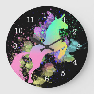 Unicorn Rainbow Colour Splash Fantasy Large Clock