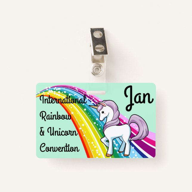 Unicorn & Rainbow Convention Badge Personalise ID Badge (Front with Clip)
