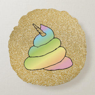Unicorn Rainbow Crap Emoji Poop Emoji No Face Round Cushion