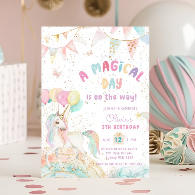 Unicorn Rainbow Cute Pastel Birthday Invitation (Creator Uploaded)