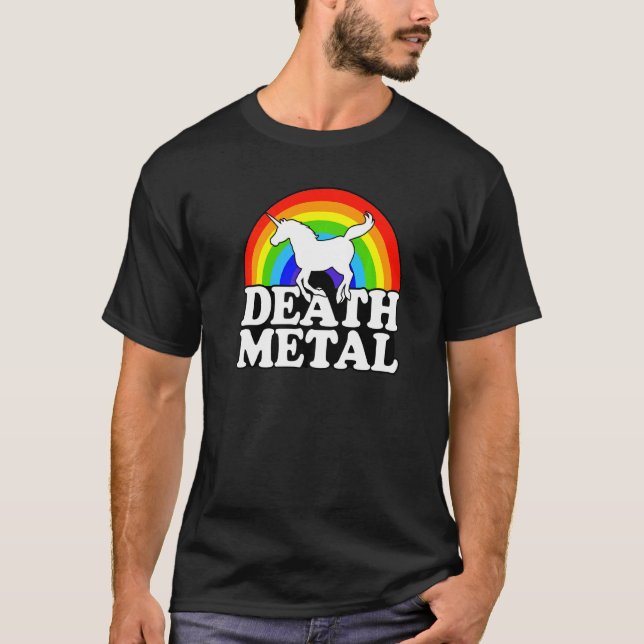 Unicorn Rainbow Death Metal Hard Rock Heavy Meatl T-Shirt (Front)
