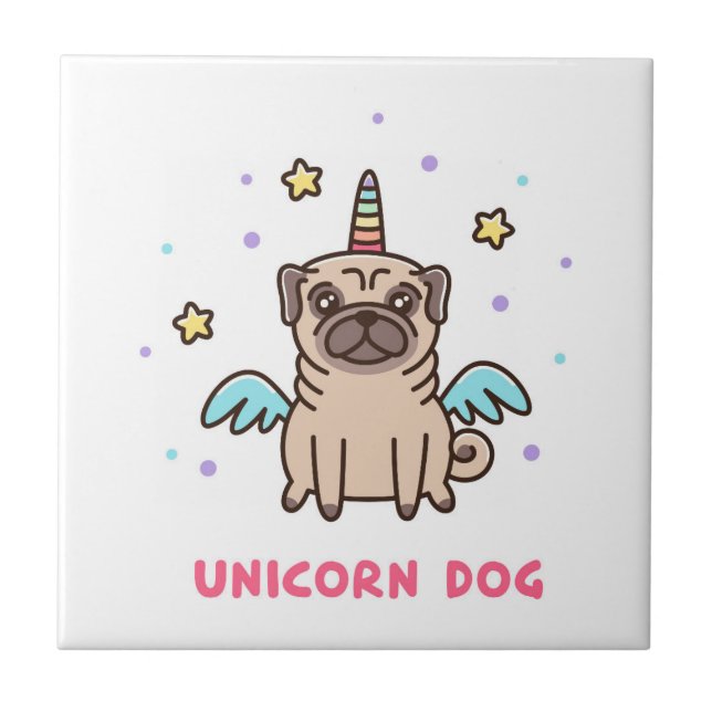 Unicorn Rainbow Dog Ceramic Tile (Front)