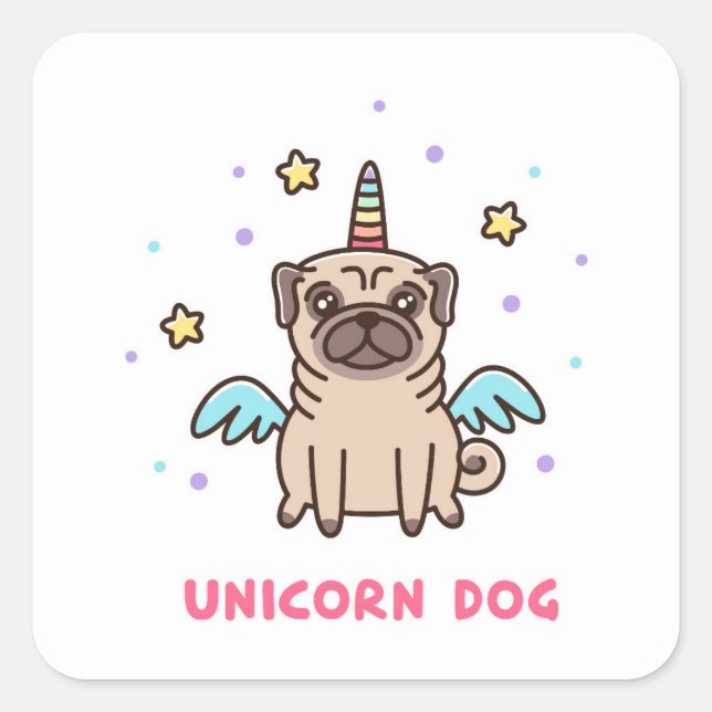 Unicorn Rainbow Dog Square Sticker (Front)