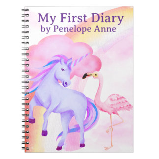 Unicorn Rainbow Flamingo Girls Diary Personalized Notebook