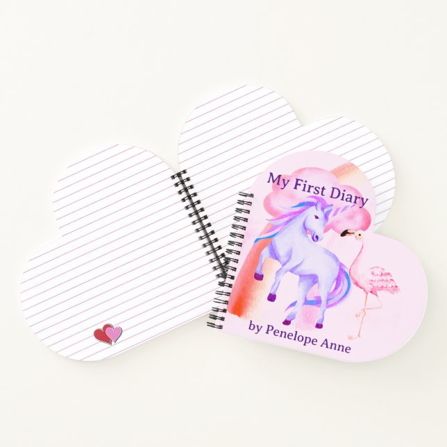 Unicorn Rainbow Flamingo Girls First Custom Diary  Notebook (Inside)