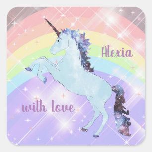 Unicorn, rainbow, for girls, children's, festive, square sticker