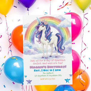 Unicorn Rainbow Fun Watercolor Birthday Invitation