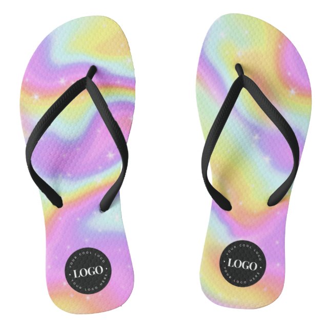 Unicorn Rainbow Galaxy & Custom Business Logo Thongs (Footbed)