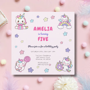 Unicorn Rainbow Girls Birthday Party Invitation