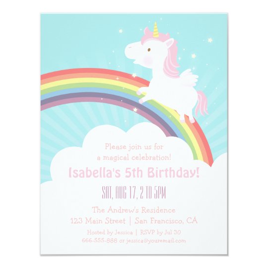 unicorn rainbow girls birthday party invitations zazzle com au