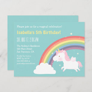 Unicorn Rainbow Girls Birthday Party Invitations