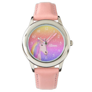 Unicorn Rainbow Glitter Blush Pink Personalised Watch