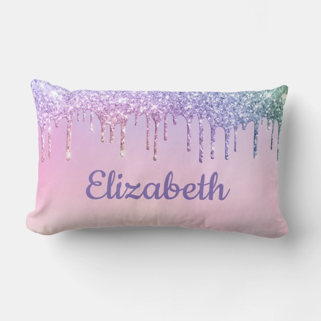 Unicorn Rainbow Glitter Personalised Lumbar Cushion (Front)