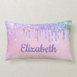 Unicorn Rainbow Glitter Personalised Lumbar Cushion