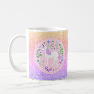 Unicorn Rainbow Glitter Personalised Name Coffee Mug