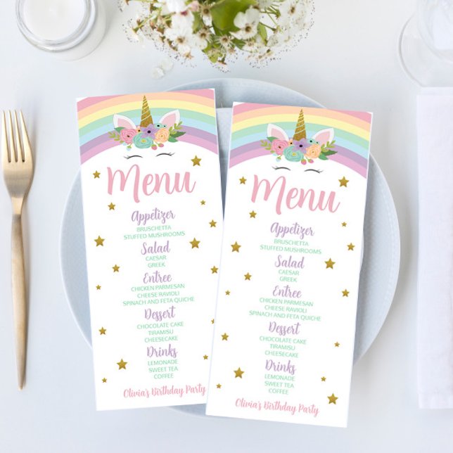 Unicorn Rainbow Glitter Stars Birthday Party Food Menu (Creator Uploaded)