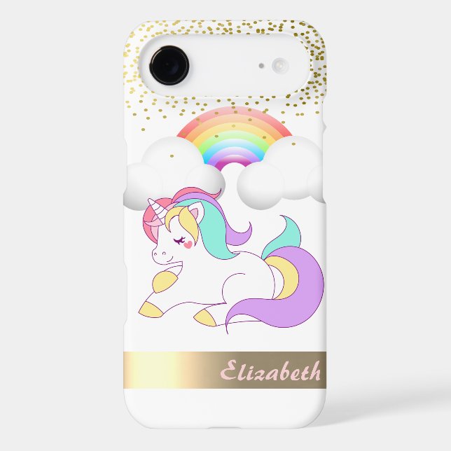 Unicorn, Rainbow, Gold Confetti - Personalised Case-Mate iPhone Case (Back)