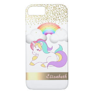 Unicorn, Rainbow, Gold Confetti - Personalised iPhone 8/7 Case