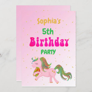 Unicorn Rainbow Gold Cute Birthday Invitation