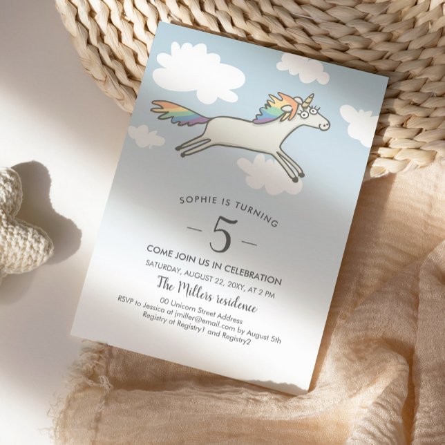 Unicorn Rainbow Hand Drawn Cute Custom Birthday Invitation (Creator Uploaded)
