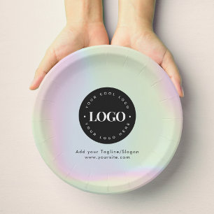 Unicorn Rainbow Holographic Pastel Business Logo Paper Plate