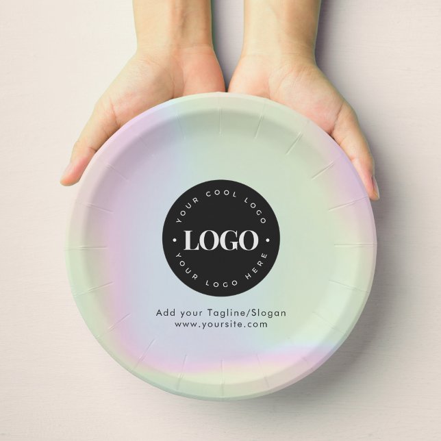 Unicorn Rainbow Holographic Pastel Business Logo Paper Plate (Creator Uploaded)