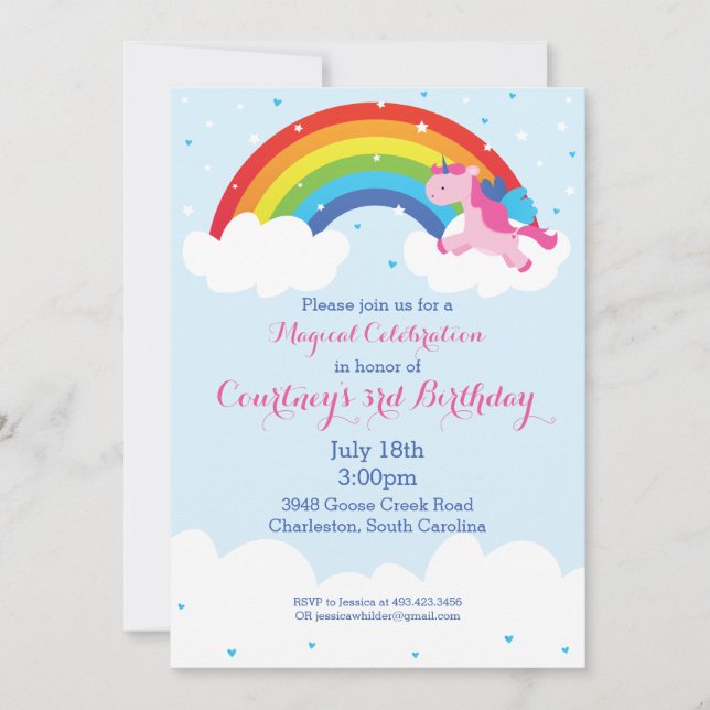 Unicorn Rainbow Invitation (Front)