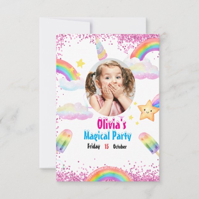 Unicorn Rainbow Invitation Card (Front)