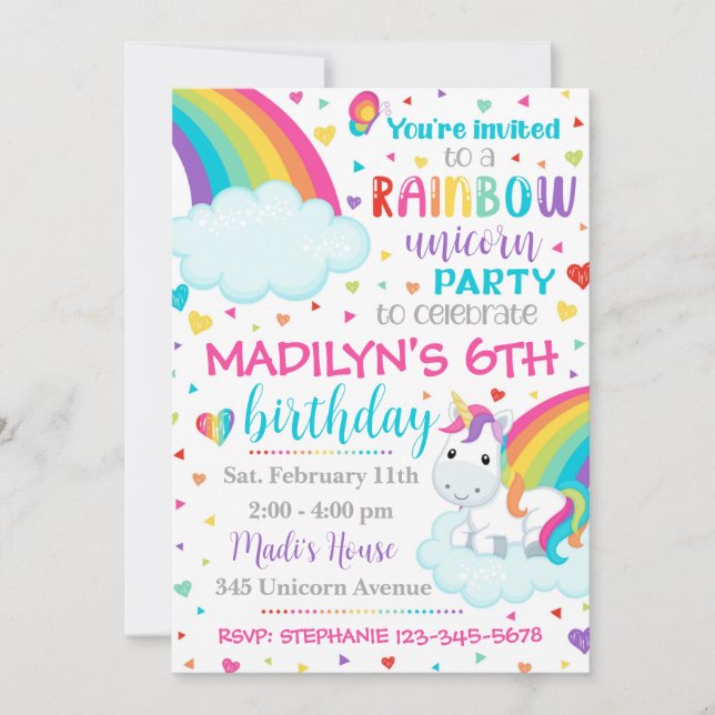 Unicorn Rainbow Invitation | Unicorn Birthday (Front)
