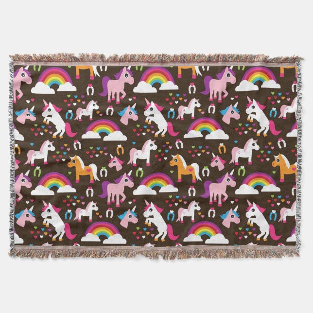 unicorn rainbow kids background horse throw blanket (Front)