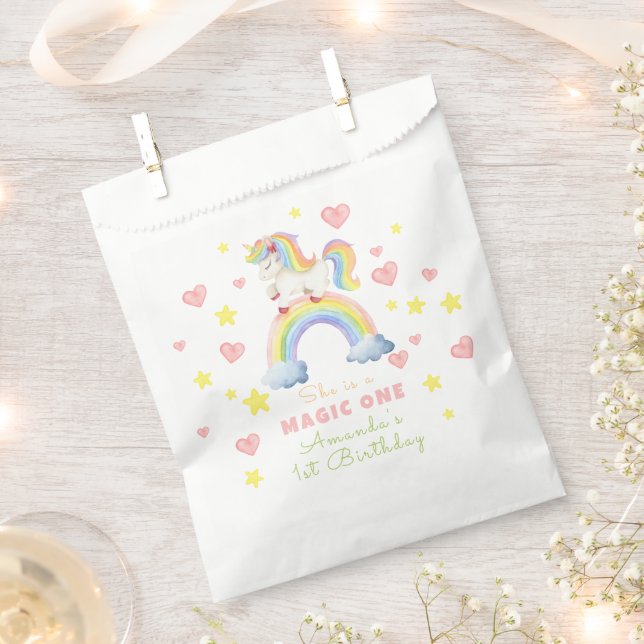 Unicorn Rainbow Magic One First Birthday Favour Bag (Clipped)