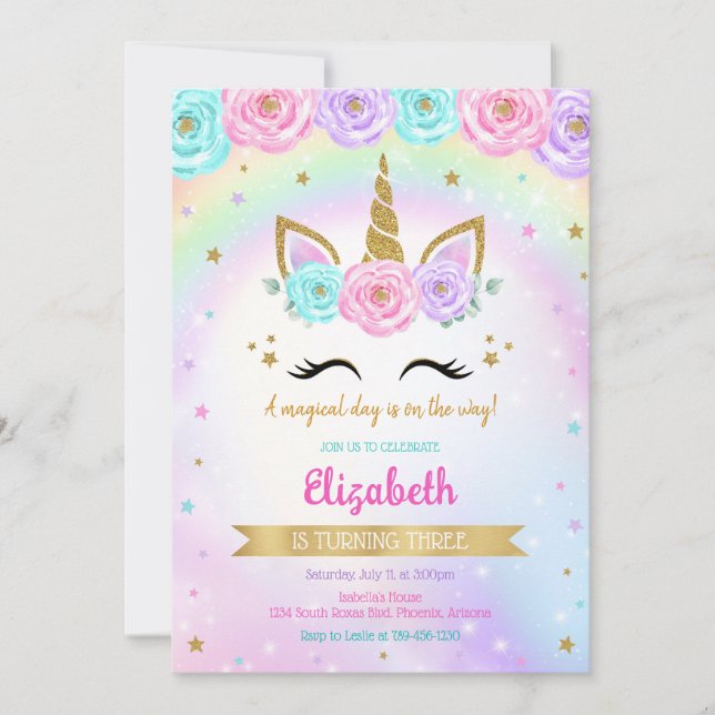 Unicorn Rainbow Magical Birthday Invitation (Front)