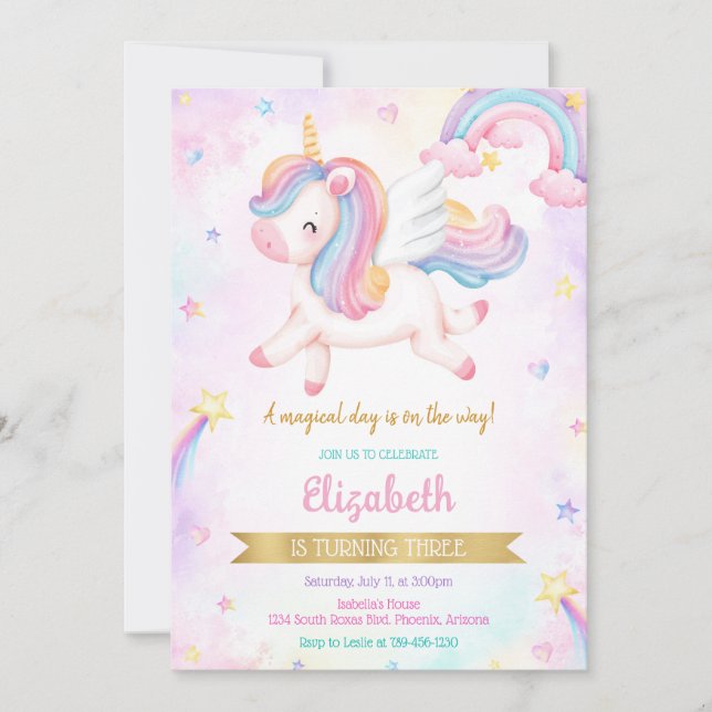 Unicorn Rainbow Magical Birthday Invitation (Front)