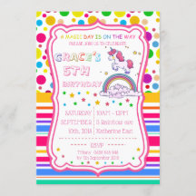 Unicorn Rainbow Magical Birthday Personalise RSVP
