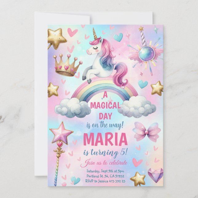 Unicorn Rainbow Magical day Birthday Party  Invitation (Front)