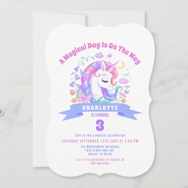 Unicorn Rainbow Magical Kids Birthday Party Custom Invitation (Front)